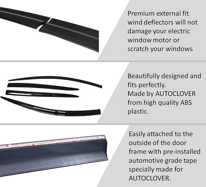 AUTO CLOVER AUTOCLOVER Tape-On Rain Guards Window Visors 4 Pcs Set for Jeep Renegade 2015 2016 2017 2018 2019 2020 2021 2022 2023 2024 2025 / Window Deflectors, Out-Channel Vent Shades (Smoked) - Image 5